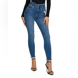 GOOD AMERICAN Good Waist Raw Edge Ankle Skinny Jeans In Blue628